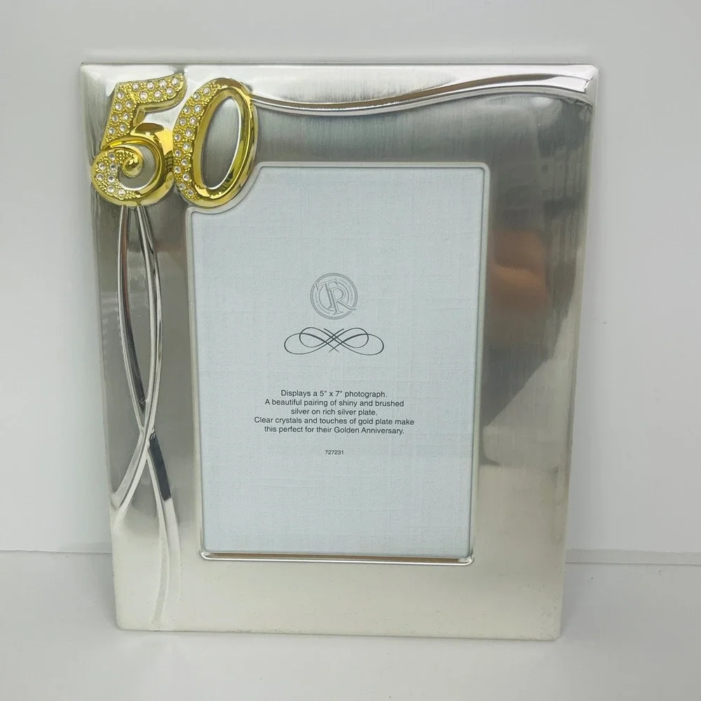 Things Remembered 50th Anniversary Silver Gold Crystal 5x7 Photo Frame 727231